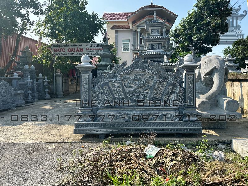 Các mẫu bình phong cuốn thư đá đẹp - Giá cuốn thư đá đẹp chấn phong thủy 6 Bức cuốn thư bằng đá rồng cuốn thủy