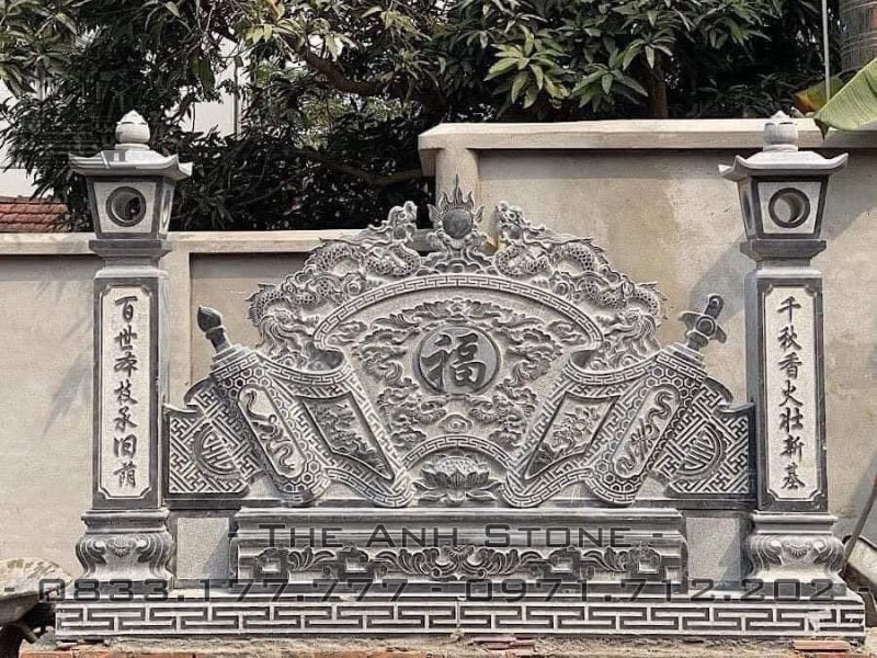 Các mẫu bình phong cuốn thư đá đẹp - Giá cuốn thư đá đẹp chấn phong thủy 5 hoa van tren cuon thu da